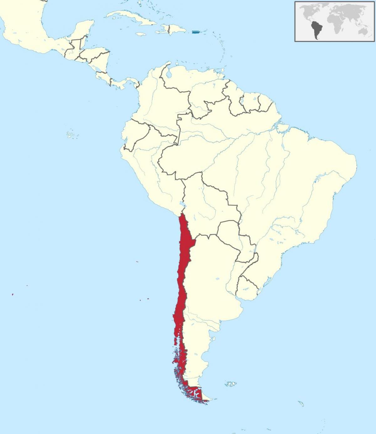 智利的南美洲地图