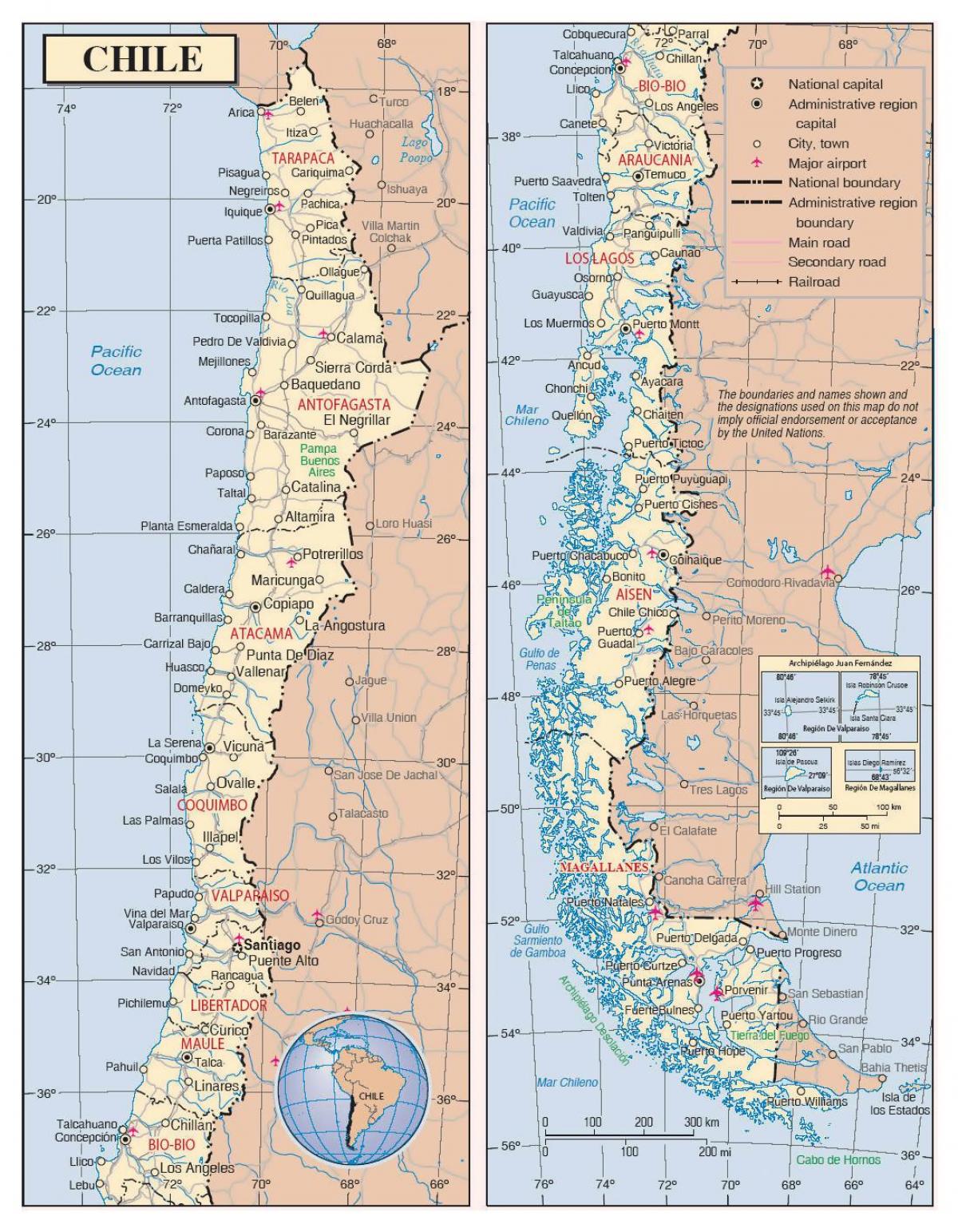 地图智利的城市
