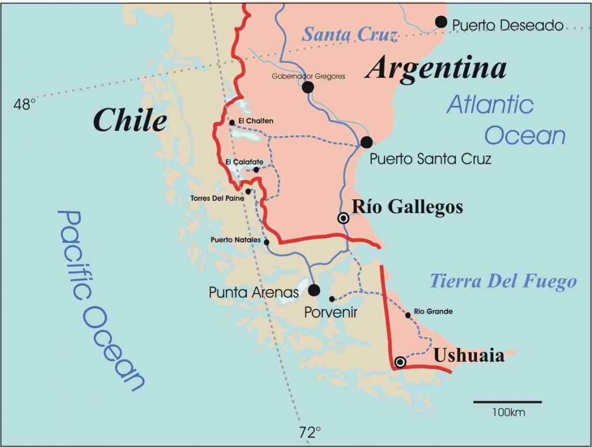地图智利的巴塔哥尼亚