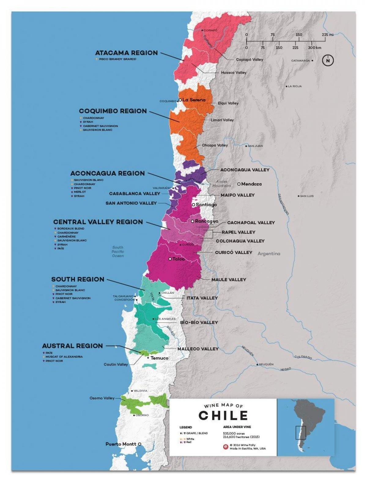 智利的葡萄酒之乡地图